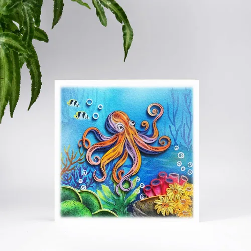 Miniatura 4 de Colorido animal bajo el mar, tarjeta de felicitación para pareja, tarjeta de Quilling de color de agua, tarjeta de arte para recuperarse pronto