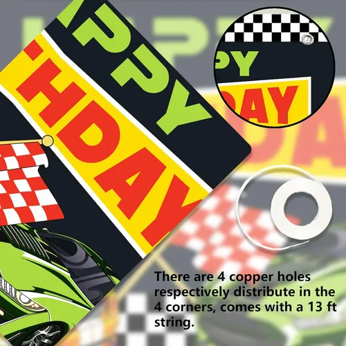 Miniatura 7 de RaceCar - Cartel de feliz cumpleaños de carreras de autos de carreras, decoración temática deportiva, decoración para interiores y exteriores