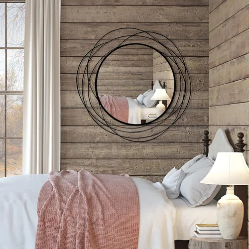 Miniatura 9 de HQiJun Espejo Redondo de Pared – Espejo Circular Grande Negro de 26.8" para Pared con Marco de Metal Decorativo Arte Duradero, Espejo Colgante