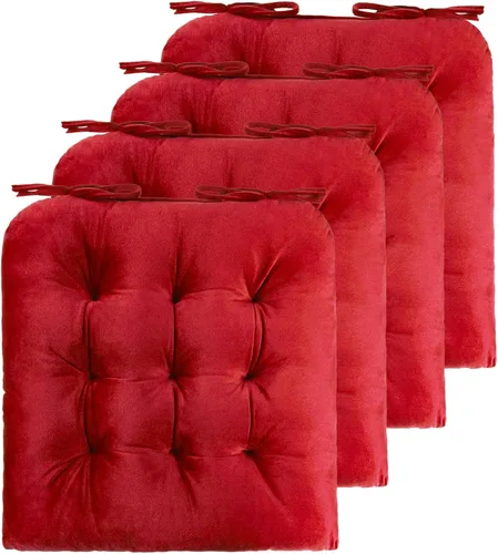 Miniatura 9 de ELFJOY Paquete de 4 cojines para sillas de comedor, cojines para sillas de cocina, oficina, cojín cuadrado copetudo con lazos