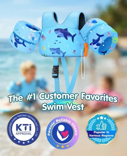 Miniatura 8 de HeySplash Swim Vest for Kids, Toddler Pool Floaties 10-20-30-50-66 Lbs, Baby Arm Floaties with Adjustable Strap, Swim Jacket Water Wing Arm Band