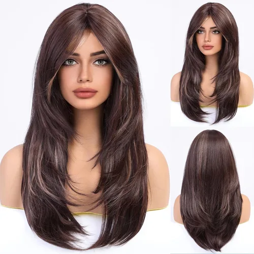 Miniatura 25 de HAIRCUBE Pelucas Auburn para Mujeres, Pelucas Largas en Capas Naranjas con Flequillo, Pelucas de Fibra Sintética Resistentes al Calor