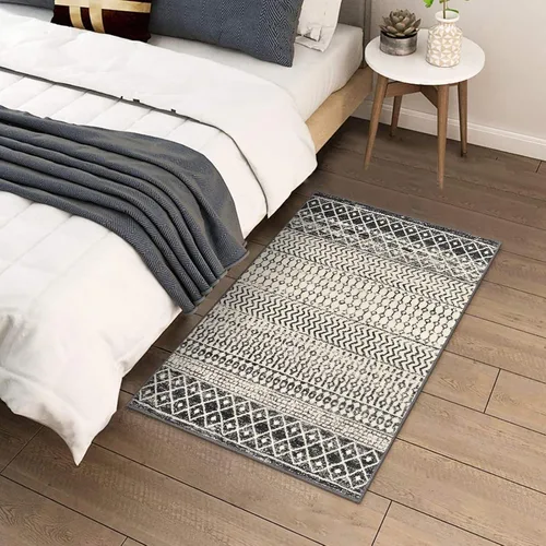 Miniatura 2 de Alfombra marroquí de área de 2x3 pies, color negro desgastado, alfombra de entrada antideslizante pequeña, suave, de pelo bajo, lavable, tapete