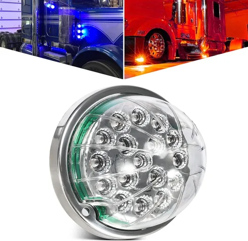 Partsam 1 luz de sandía de doble revolución con 17 LED para semircamión, luces señales de giro rojas a luces auxiliares azules, repuesto para