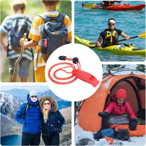 Miniatura 7 de CooBigo 4Pcs Emergency Whistles, Loud Shrill Safety Whistle with Reflective Lanyard for Climbing Hiking Camping Boat Kayak 4 silbato naranja