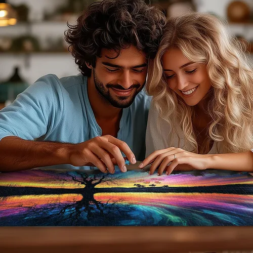 Miniatura 7 de Rompecabezas para adultos de 1000 piezas, rompecabezas de Aurora del árbol de la vida, rompecabezas de 1000 piezas con letras en la parte posterior