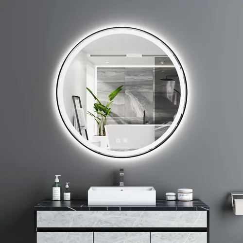 Miniatura 13 de Itrue Espejo asimétrico negro de 20 x 36 pulgadas, espejo de pared irregular, espejo de baño de vidrio templado para sobre el fregadero, sala