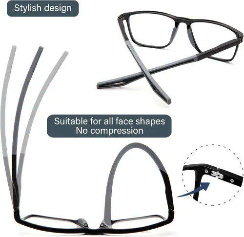 Miniatura 3 de Paquete de 2 lentes de lectura para hombres, lectores de estilo deportivo con bloqueo de luz azul y filtro antideslumbrante, lentes ligeras