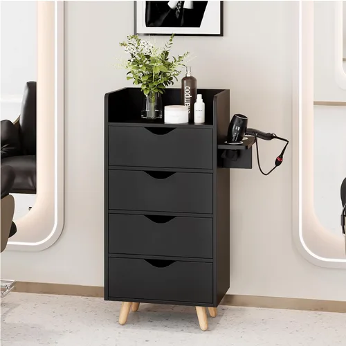 Miniatura 9 de OmySalon Armario de almacenamiento de 4 capas, equipo organizador de estación de peluquería de belleza, juego de estación de estilista con 2 Negro