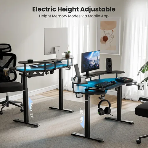 Miniatura 5 de EUREKA ERGONOMIC Aero - Escritorio eléctrico de pie en forma de W de 55 pulgadas, escritorio para juegos de computadora de altura ajustable