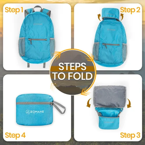 Miniatura 5 de ZOMAKE Mochila de senderismo ultraligera de 20 litros, mochilas pequeñas plegables resistentes al agua para mujeres y hombres (azul celeste)