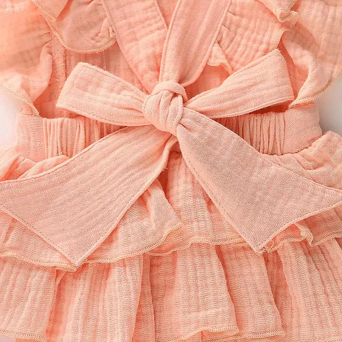 Miniatura 5 de Douhoow Mameluco de bebé niña mameluco con volantes de una sola pieza ropa de lino de algodón