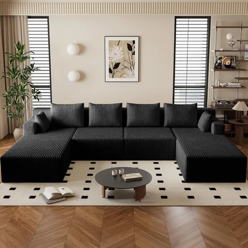 Miniatura 15 de Sofá modular de 95 pulgadas con otomana, moderno sofá nube de pana con asiento profundo, sofá sin hueso tapizado de 3 plazas en forma de U para sala