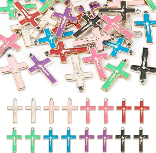 Miniatura 15 de Dijes de cruz para pulseras, colgantes de cruz de colores, dijes colgantes de cruz de religión para llavero de Pascua, manualidades, collares