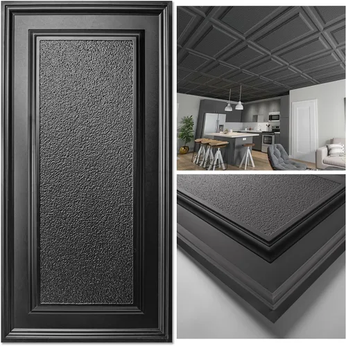 Art3d Azulejos de techo colgantes de 24 x 48 pulgadas, color negro (paquete de 12, 96 pies cuadrados), paneles de revestimiento 3D que se pegan 2 x