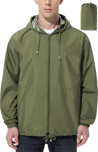 Chaqueta de lluvia impermeable para hombre, rompevientos para correr, resistente al agua, ligera, plegable, con capucha, viajes, senderismo, ciclismo