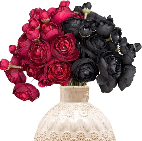 Miniatura 10 de ASTRYAS Ranunculus Flores artificiales, 18 piezas de seda sintética de color rubor, mini ranúnculo, flores falsas para relleno de boda para ramos