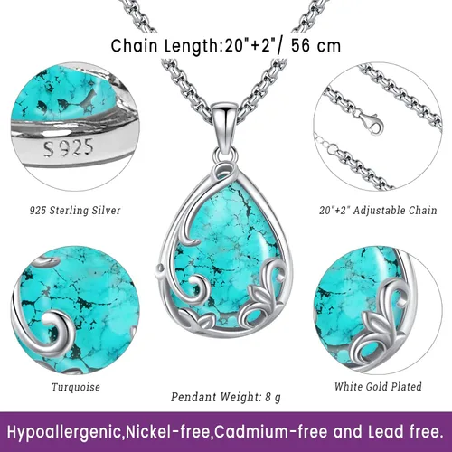 Miniatura 5 de Joyas de turquesa para mujeres y hombres de plata de ley 925 con colgante de urna para cenizas, collar con medallón de imagen, martillo de Thor