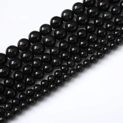 Miniatura 28 de Cuentas sueltas redondas de obsidiana dorada negra de 0.394 pulgadas (0.394 in), cuentas de gemas naturales, cuentas de piedra energética de cristal