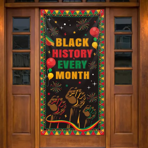 Miniatura 8 de Pancarta de fondo del mes de la historia negra, 78 x 43 pulgadas, tamaño grande, pancartas de fondo rojo, naranja y verde, suministros de decoración