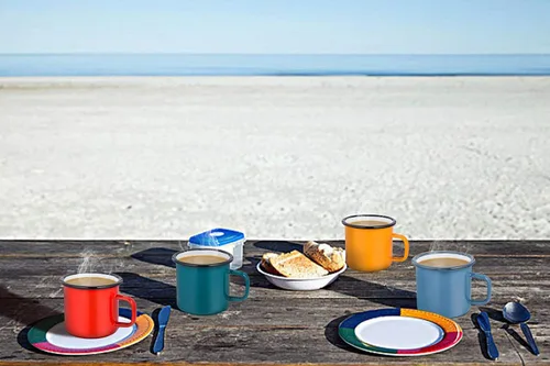 Miniatura 7 de TeamFar Juego de 4 tazas de té y café, tazas esmaltadas para uso doméstico, oficina, fiesta o campamento, colores brillantes y aspecto clásico, 12