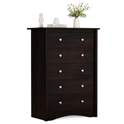 Miniatura 9 de Flamaker Cómoda alta para dormitorio, cómoda de 5 cajones, cómoda de madera, cómoda ancha, cajones de almacenamiento, organizador de almacenamiento