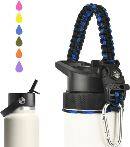 Miniatura 13 de Paracord Handle for Hydro Flask Water Bottles Standard/Wide Mouth, Strap Holder with Safety Rubber Ring & Carabiner, Easy to Carry and Durable Rosado