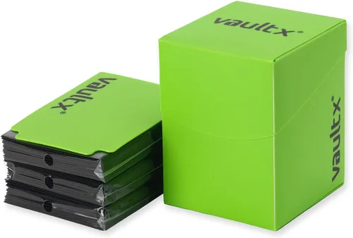 Caja de almacenamiento para cartas Vault X y 150 fundas negras para cartas, se ajusta a más de 100 cartas con funda, tamaño grande estándar, caja de