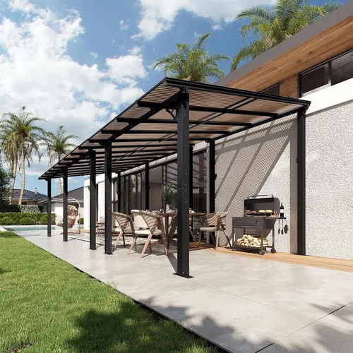 Miniatura 22 de Aoxun Pérgola de 8 x 5 pies para patio, cenador con techo inclinado, pérgola para parrilla grande montada en la pared, toldos resistentes