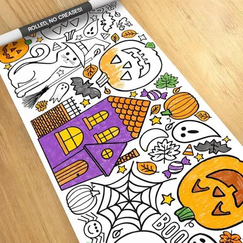 Miniatura 13 de Tiny Expressions - Paquete de 3 manteles grandes para colorear para festividades, Halloween, Acción de Gracias, Navidad, enrollado, sin arrugas