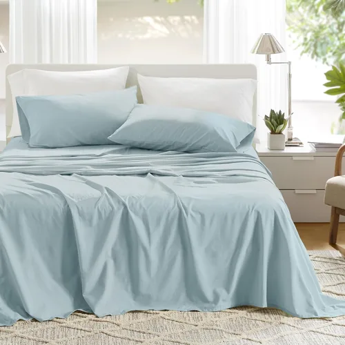 Miniatura 28 de Comfort Spaces Sábanas 100% algodón tamaño individual, transpirables, naturalmente frescas, sábanas de algodón suave con bolsillo elástico de 14