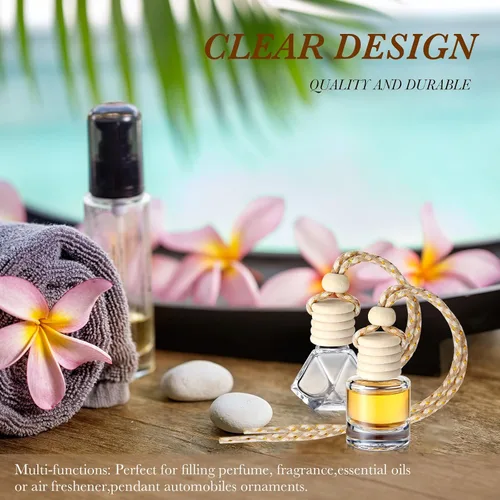 Miniatura 6 de BBTO 200 botellas difusoras colgantes para automóvil, botellas de perfume de vidrio transparente vacías a granel, ambientador, colgante para aceites