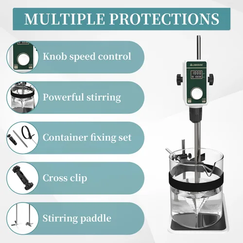 Miniatura 4 de Agitador digital OS-15S de 20 L (H₂O) para laboratorio, soporte de acero inoxidable con base en H y 1 paleta de agitación 100-1500RPM, 20000 mPas