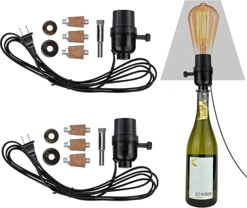 Miniatura 13 de Kit de lámpara de botella Aokpsrt con broca de vidrio de 9mm DIY Kit de lámpara para botellas de licor con enchufe deslizante y cable