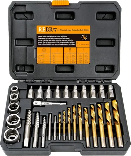 Miniatura 7 de Juego de extractor de tornillos, 37 # Cr-Mo y 6542 HSS acero cobalto broca zurda, removedor de pernos rotos fácil de sacar, descartado, redondeado