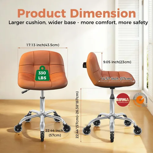 Miniatura 2 de Taburete enrollable con ruedas, taburete ajustable en altura con soporte para la espalda, silla de dibujo de oficina con cojín de piel sintética