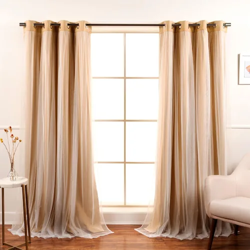 Miniatura 45 de Best Home Fashion Juego de 2 paneles de ventana de tul de encaje con aislamiento térmico y ojales de níquel de acero inoxidable para dormitorio