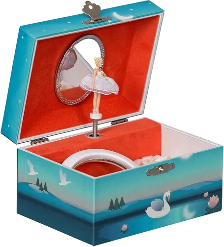 Mele & Co. Since 1912 Marlo Original Twirling Black Hair Ballerina Ballet Dancer Pantuflas Teal Blue Pintado Musical First Jewelry Box para niñas