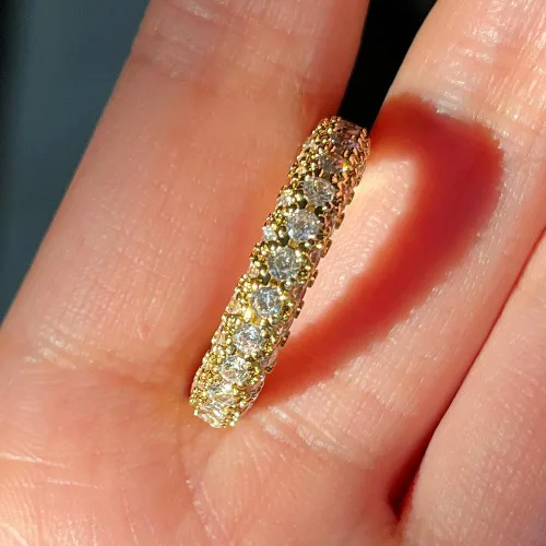 Miniatura 25 de Narica Anillo de 21 piedras chapadas en plata, apilables, corte redondo, zafiro azul, circonita cúbica, relleno de circonita cúbica, halo