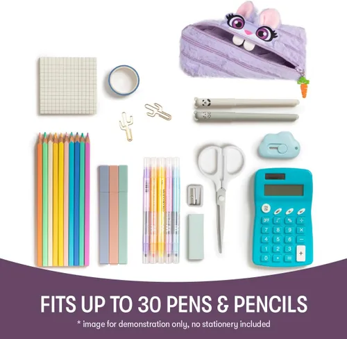 Miniatura 5 de ZIPIT Estuche de conejo para niñas, bonita bolsa con cremallera para niños y adolescentes, bolsa de papelería para la escuela, morado
