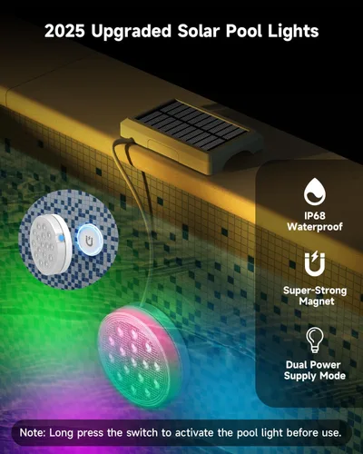 Miniatura 2 de Luces solares para piscina, luces LED sumergibles recargables con control remoto, IP68 impermeable con imán integrado, luz solar subacuática