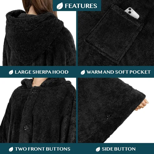 Miniatura 6 de PAVILIA Angel Wrap Hooded Blanket Poncho, Wearable Blanket Throw Wrap Poncho for Women Adult, Cozy Fluffy Sherpa Shawl Cape