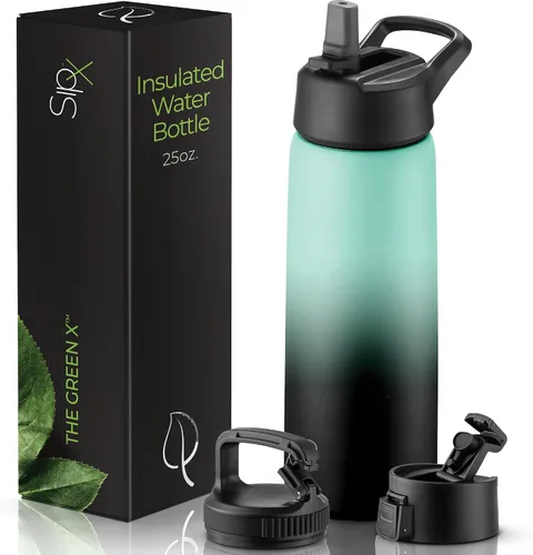 Miniatura 59 de SIPX™ Botella de Agua Aislada de 18 oz con 3 Tapas – Acero Inoxidable a Prueba de Fugas, Triple Aislamiento – Frío 24 Horas/Caliente 12 Horas