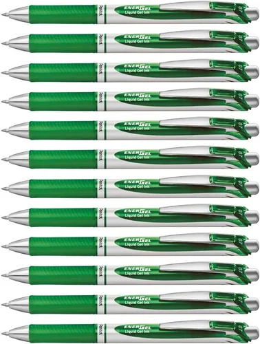 Pentel EnerGel BL77-D - Bolígrafo de tinta de gel con mecanismo de botón (0.014 in, 12 unidades), color verde