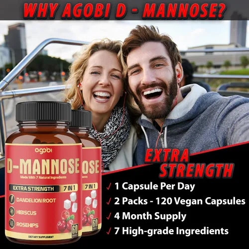 Miniatura 5 de 2 paquetes de 60 unidades de 4 meses – Cápsulas de D-manosa – Salud natural del tracto urinario y apoyo inmunológico – 7 en 1 con arándano, diente