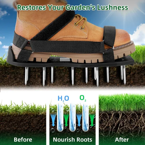 Miniatura 2 de Ohuhu Zapatos aireadores de césped con pala de acero inoxidable, zapato de aireación de instalación libre con correas de gancho y bucle, sandalias