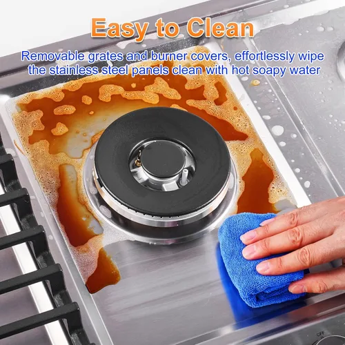 Miniatura 7 de AMZCHEF Placa de cocina de gas de 30 pulgadas con 5 quemadores SABAF fabricados en Italia. Máx. 48300 BTU/hr Estufa de gas incorporada de acero