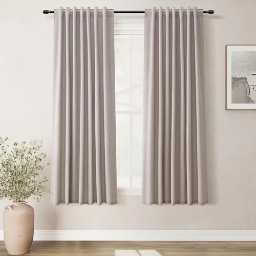 Miniatura 20 de BOODII Cortinas de lino 100% opacas para dormitorio de 102 pulgadas de largo, con aislamiento térmico, oscurecimiento de la habitación, cortinas