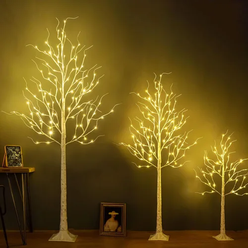 Miniatura 7 de Árbol de abedul iluminado, 48 luces LED de abedul para interiores y exteriores, luz de árbol de ramita artificial de 9 modos, temporizador