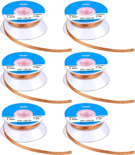 Miniatura 8 de Hotop 6 mechas de soldadura trenzadas de 5 pies con fundente, no limpias, trenzadas para reparación de componentes electrónicos, placa de circuito